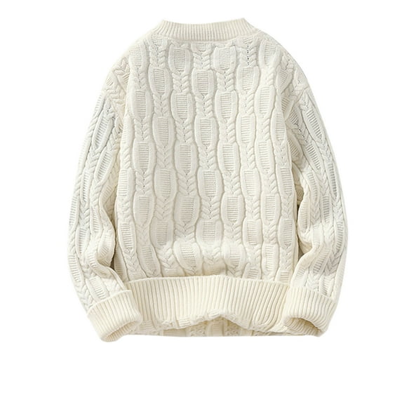 Wyobmus Mens Oversized Sweater Vintage Solid Color Knitted Sweater Long Sleeve Knit Texture Pullover Beige