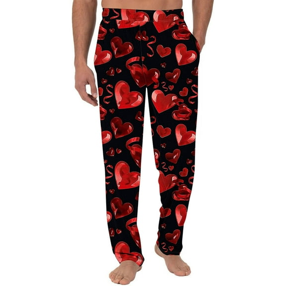 Wyobmus Mens Pajama Pants Lightweight Valentine'S Day Print Pajama Pants Loungewear Sleepwear Straight Leg Pants With Pocket Drawstring A-Multicolor