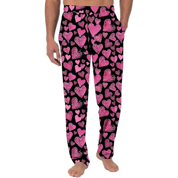 Wyobmus Mens Pajama Pants Lightweight Valentine'S Day Print Pajama Pants Loungewear Sleepwear Straight Leg Pants With Pocket Drawstring D-Multicolor