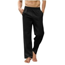 Wyobmus Mens Linen Casual Pants Soft Straight Leg Pajama Pants Pj Bottoms Comfy Elastic Waist Yoga Pants with Pockets S-4XL Black