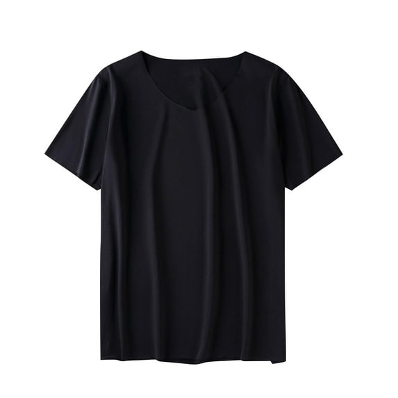 Wyobmus Mens Plus Size Soprt Tshirt Loose Fit Short Sleeve Crew Neck Workout Shirts Solid Color Seamless Stretchy Tight Top Black