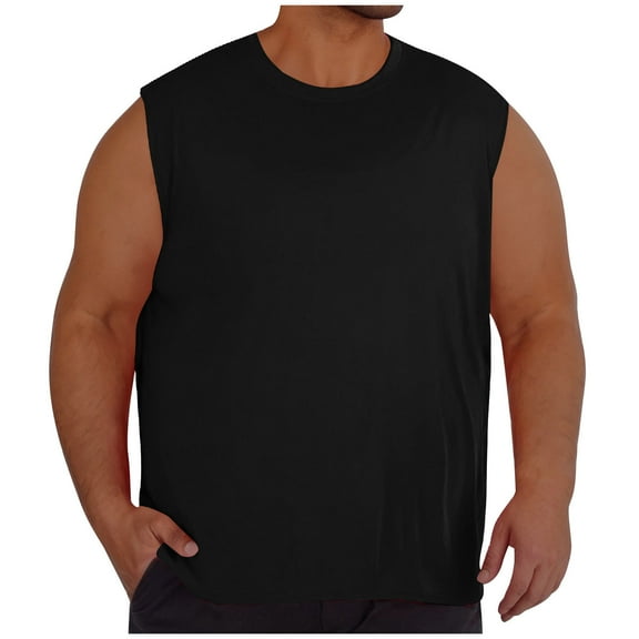 Wyobmus Mens Plus Size Workout Tank Tops Solid Color High Elasticity Mesh Pullover Shirt Round Neck Casual Outdoor Fitness Tank Top L-5Xl Black