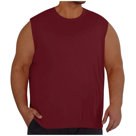 Wyobmus Mens Plus Size Workout Tank Tops Solid Color High Elasticity Mesh Pullover Shirt Round Neck Casual Outdoor Fitness Tank Top L-5Xl Burgundy