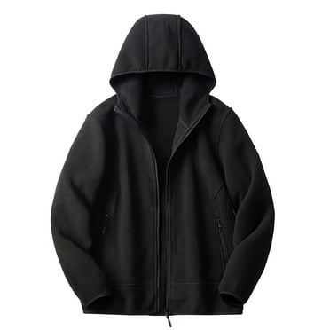 Wyobmus Mens Polar Fleece Lined Jacket Solid Color Long Sleeved Zipper Stand Collar Jacket Coat With Pocket Black