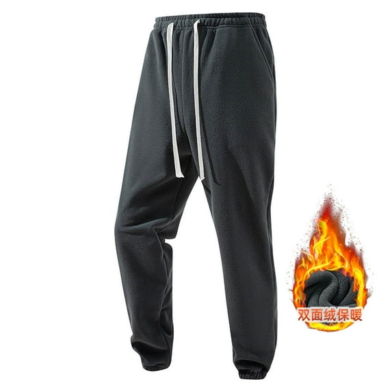 Wyobmus Mens Polar Fleece Thermal Sweatpants Winter Fleece Lined Warm Athletic Joggers Drawstring Waist Workout Running Sweatpants with Pockets C-Gray