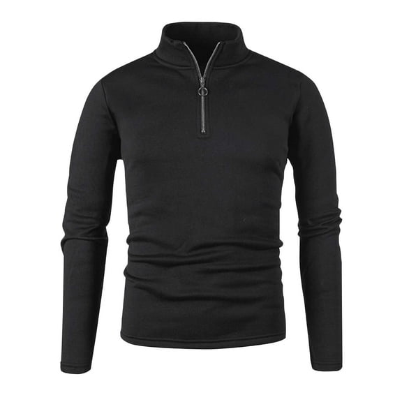 Wyobmus Mens Quarter Zip Sweatshirts Long Sleeve Pullover 1/4 Zip Up Shirt Winter Fleece Lined Thermal Sweater Black