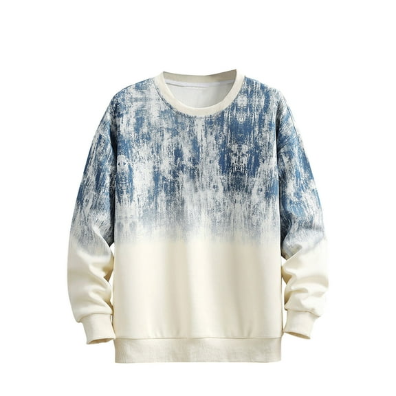 Wyobmus Mens Round Neck Sweatshirts Casual Gradient Pullover Sweatshirts Loose Fit Long Sleeve Tops M-4XL A-Beige
