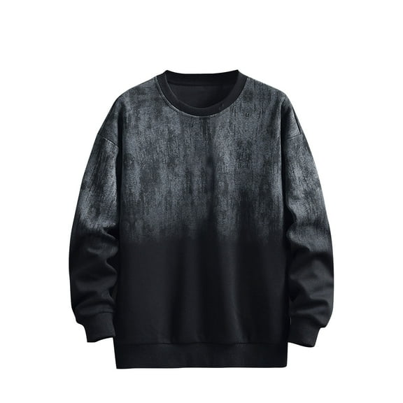 Wyobmus Mens Round Neck Sweatshirts Casual Gradient Pullover Sweatshirts Loose Fit Long Sleeve Tops M-4XL A-Black