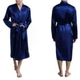 thumbnail image 1 of Wyobmus Mens Satin Robe Loose Silky Kimono Bathrobe Lightweight Soft Loungewear Nightwear Dark Blue, 1 of 3