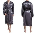 thumbnail image 1 of Wyobmus Mens Satin Robe Loose Silky Kimono Bathrobe Lightweight Soft Loungewear Nightwear Dark Gray, 1 of 3