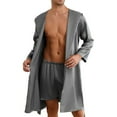 thumbnail image 1 of Wyobmus Mens Satin Robe Short Lightweight Silky Bathrobe with Hood Long Sleeve Spa Knee Length Loungewear with Pockets S-2XL Gray*, 1 of 5