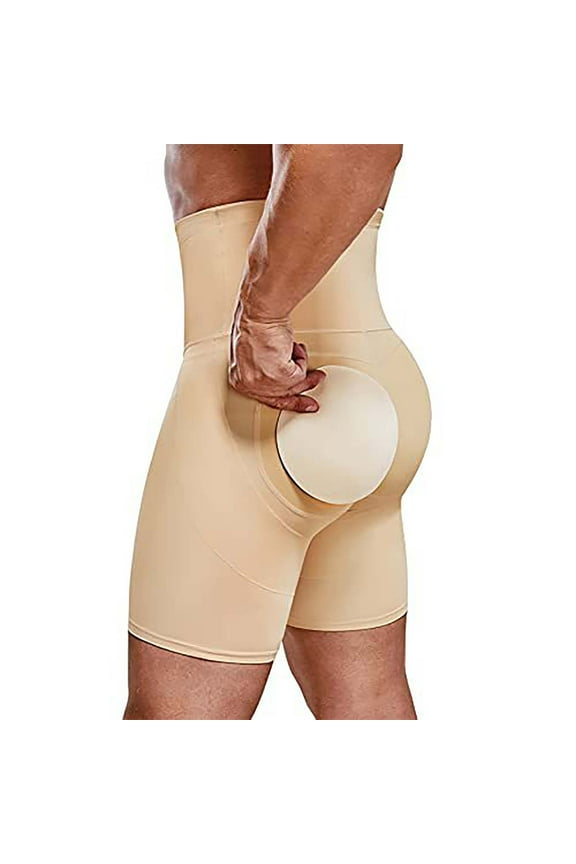 Mens Shapewear Tummy Control High Waist Tight Shorts Slimming Body Shaper Belly Girdle Boxer Briefs Beige