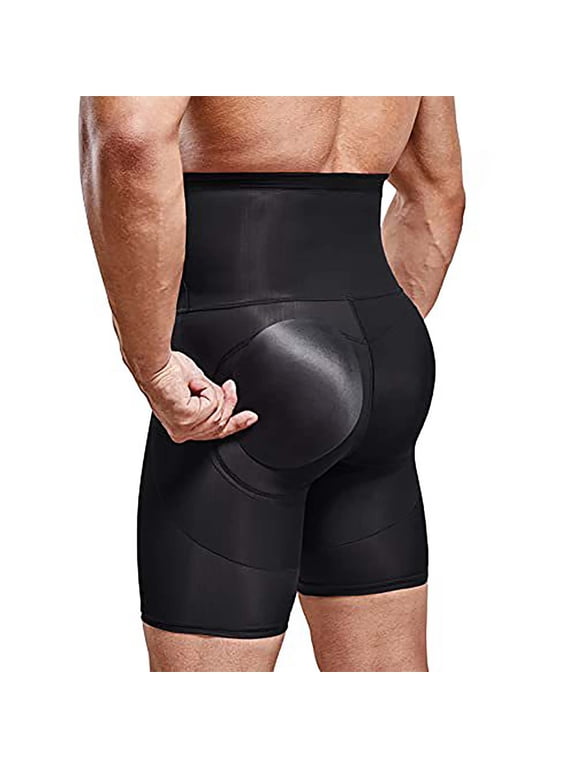 Mens Shapewear Tummy Control High Waist Tight Shorts Slimming Body Shaper Belly Girdle Boxer Briefs Black