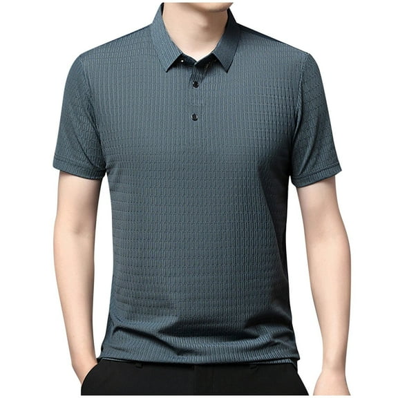 Wyobmus Mens Short Sleeve Turndown Collar T-Shirts Casual Solid 3 Button Up Pullover Tops,Size M-2XL B-Green