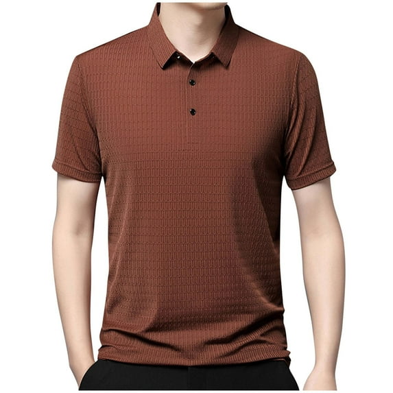 Wyobmus Mens Short Sleeve Turndown Collar T-Shirts Casual Solid 3 Button Up Pullover Tops,Size M-2XL B-Orange