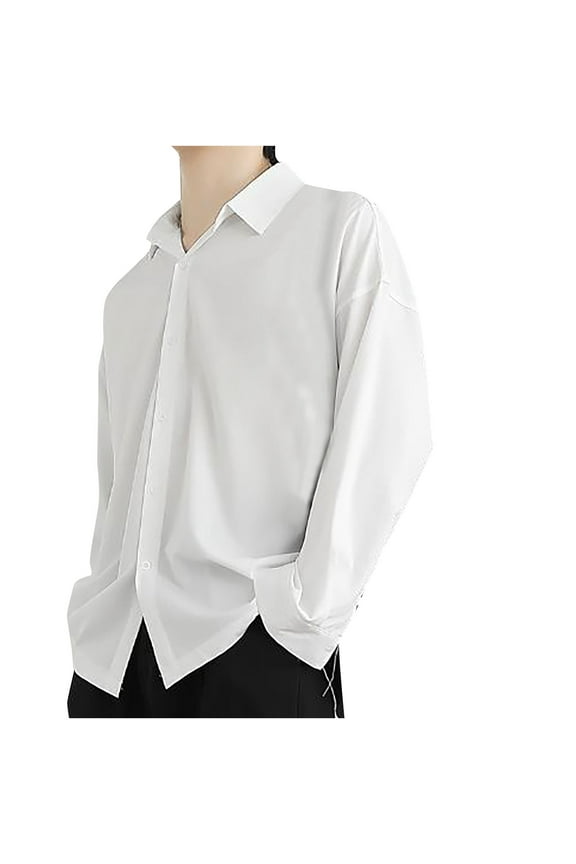 Mens Silk Satin Dress Shirts Long Sleeve Stretch Wrinkle Free Shirts Stretchy Drapped Button Down Shirt for Party Prom Wedding formal Business White