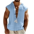 thumbnail image 1 of Wyobmus Mens Sleeveless Linen Tank Top Summer Causal Button V Neck Workout Hoodies Lightweight Muscle Tank Shirts With Hooded Light Blue, 1 of 6