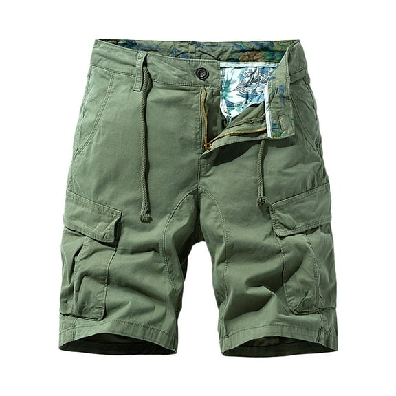 Wyobmus Mens Slim Fit Cargo Short Solid Color Jogger Shorts With Multiple Utility Pockets Elastic Waist Cotton Sport Shorts A-Olive Green