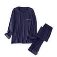 thumbnail image 1 of Wyobmus Mens Soft Pajama Set Solid Color Sleepwear Pjs Lightweight Long Sleeve Crewneck Shirt And Full Length Bottoms Size M-2XL F-Navy, 1 of 5