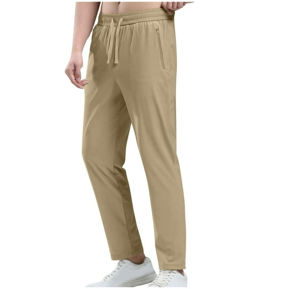 Wyobmus Mens Sport Pants Lightweight Hiking Running Pants Going Out Workout Breathable Straight Fit Work Pants With Zipper Pocket Khaki