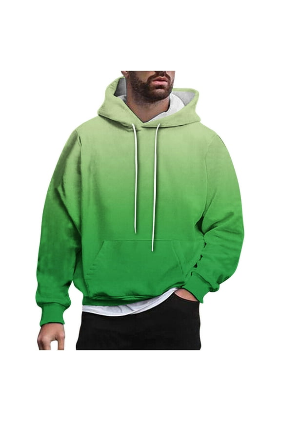 Mens Sports Hoodies Pullover Fashion Fall Gradient Drawstring Hoodie Sweatshirt Long Sleeve Athletic Hooded Clothes A-Green