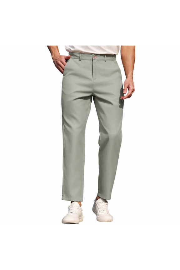 Mens Stretch Dress Pants Cozy Casual Button Zipper Business Pants Regular Fit Elastic Waist Straight Leg Work Trousers with Pockets B-Gray