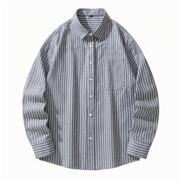 Wyobmus Mens Striped Button Down Shirt Oversized Long Sleeve Lapeled Blouse Casual Drop Shoulder Y2K Shirts M-4X Gray