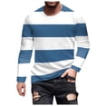 thumbnail image 1 of Wyobmus Mens Striped Tshirt Casual Printing Round Neck Pullover T-Shirt Loose Fit Long Sleeve Tops A-Blue, 1 of 1