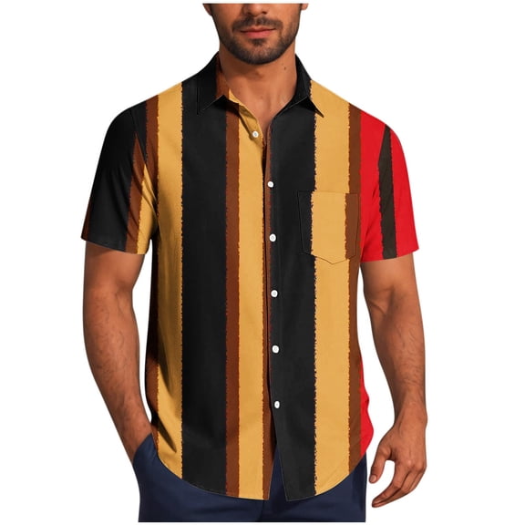 Wyobmus Mens Summer Striped Shirts Front Button Down Short Sleeve Casual Beach Hawaiian Shirts with Pocket S-5X G-Gold