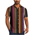 thumbnail image 1 of Wyobmus Mens Summer Striped Shirts Front Button Down Short Sleeve Casual Beach Hawaiian Shirts with Pocket S-5X O-Purple, 1 of 6