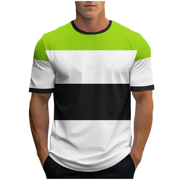 Wyobmus Mens Summer Striped Tops Casual Color Blocked Tshirt Short Sleeve Round Neck Workout Gym Tee Shirts M-3X A-Green