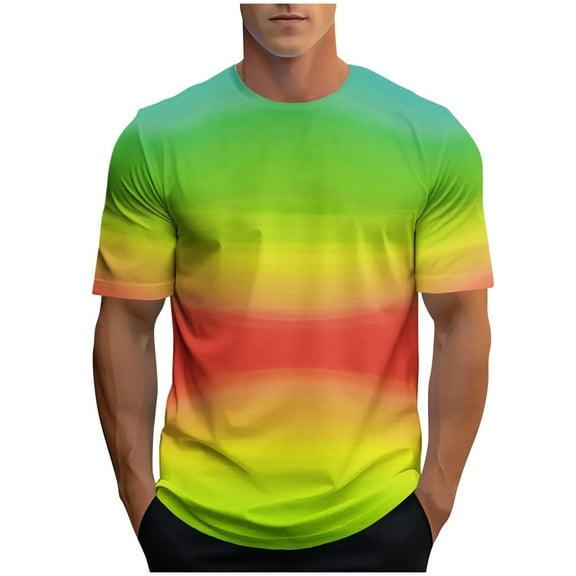 Wyobmus Mens Summer Striped Tops Casual Color Blocked Tshirt Short Sleeve Round Neck Workout Gym Tee Shirts M-3X A-Yellow