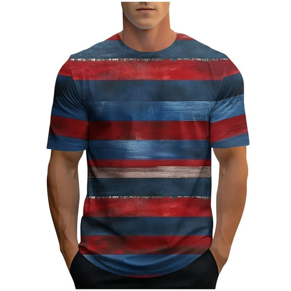 Wyobmus Mens Summer Striped Tops Casual Color Blocked Tshirt Short Sleeve Round Neck Workout Gym Tee Shirts M-3X E-Dark Blue