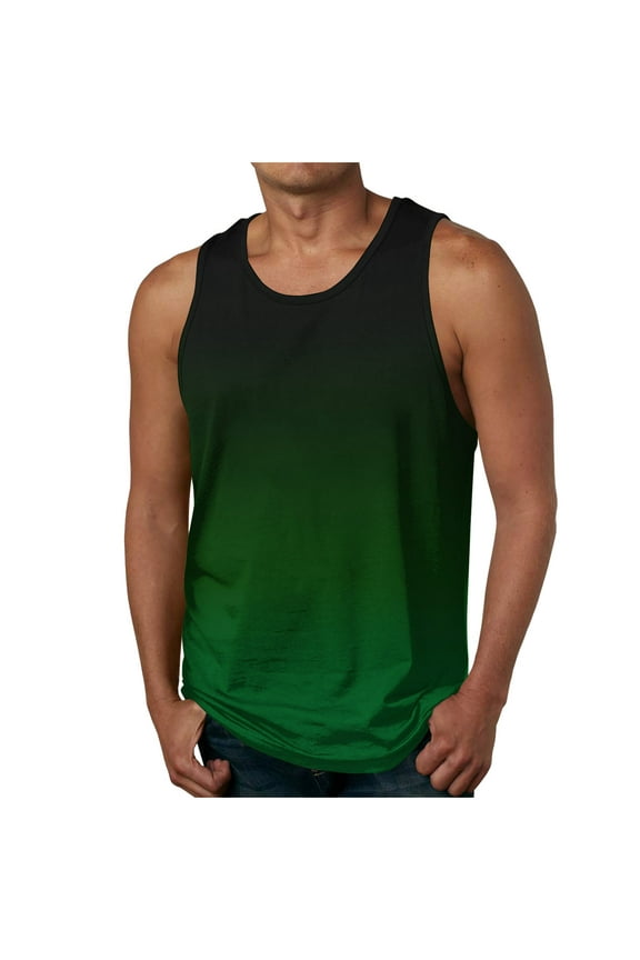 Mens Summer Tank Tops Lightweight Gradient Color Casual Basic Tees Fashion Sleeveless Round Neck Shirts Blouse S-4X Olive Green