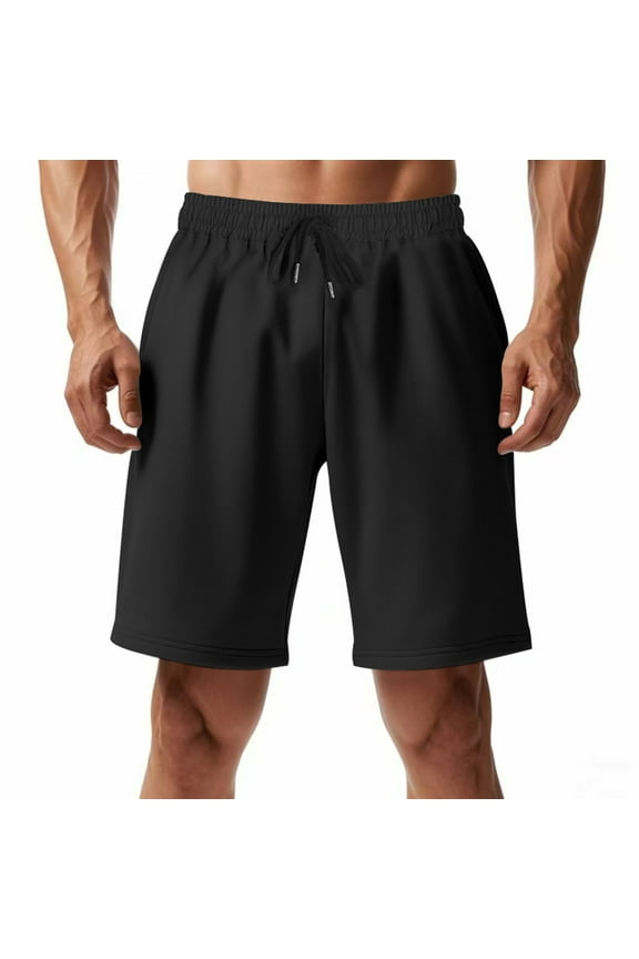 Mens Sweat Shorts Quick Dry Gym Basketball Shorts Drawstrign Waist Workout Lounge Jogger Running Shorts S-3X Black