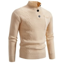 Wyobmus Mens Sweaters Casual Quater Button Pullovers Solid Color Knitted Half Turtleneck Sweater Beige