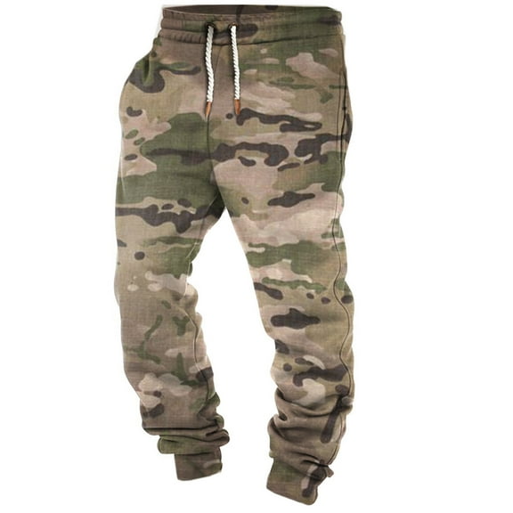Wyobmus Mens Sweatpants Bottom Binding 3D Printed Camo Sweatpants Drawstring Elastic Waist Trousers Khaki