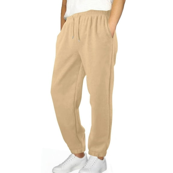 Wyobmus Mens Sweatpants Casual Workout Joggers Solid Color Drawstring Waist Elastic Hem Sweatpants Trousers Khaki