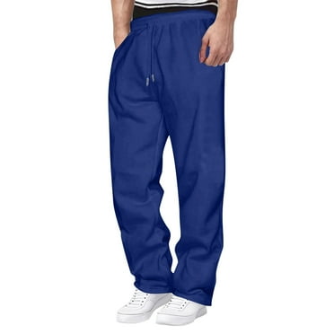 Wyobmus Mens Sweatpants Open Bottom Jogger Pants for Men With Pockets Loose Fit Straight Leg Athletic Pants Blue