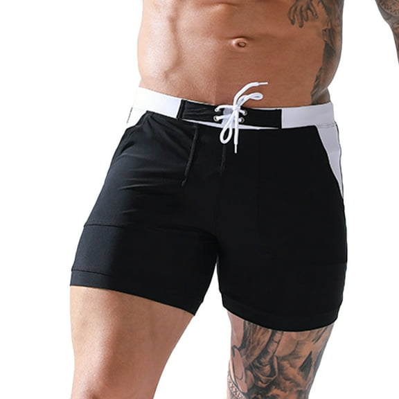 Wyobmus Mens Swim Briefs Patchwork High Stretch Swimwear Square Leg Shorts Boxer Swimsuits Size S-3XL Black