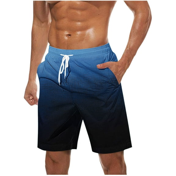 Wyobmus Mens Swim Trunks Quick Dry Elastic Waist Board Shorts With Drawstring Casual Printed Breathable Surf Beach Shorts B-Blue