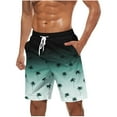 thumbnail image 1 of Wyobmus Mens Swim Trunks Quick Dry Elastic Waist Board Shorts With Drawstring Coconut Tree Printed Breathable Surf Beach Shorts E-Green, 1 of 5
