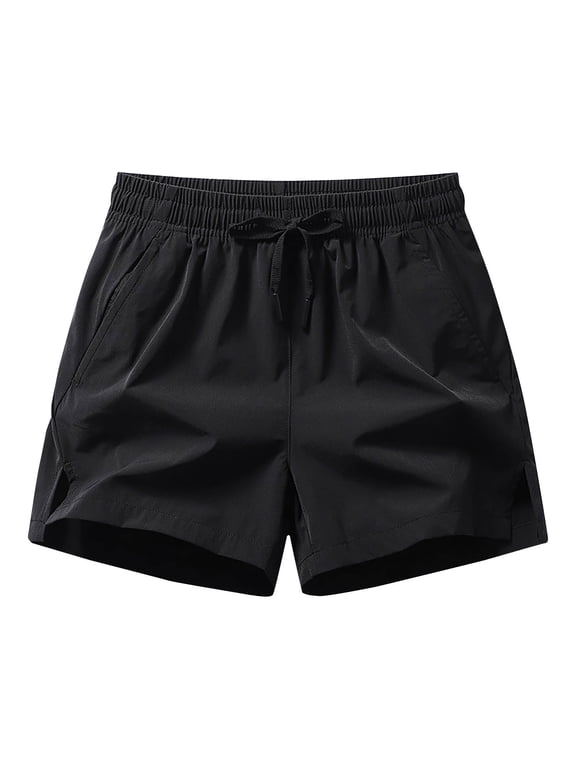 Mens Swimming Trunks Quick Dry Bathing Suits Solid Bottom Slit Drawstring Shorts With Pockets Black