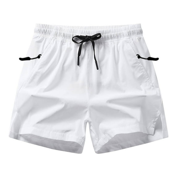 Wyobmus Mens Swimming Trunks Quick Dry Bathing Suits Solid Bottom Slit Drawstring Shorts With Pockets White
