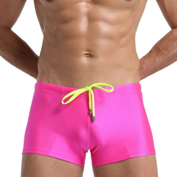 Wyobmus Mens Swimsuits Square Leg Sport Swim Briefs High Elasticity Softness Shorts Swimming Pants A-Hot Pink