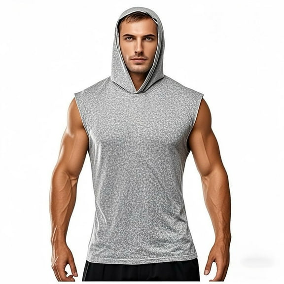 Wyobmus Mens Tank Top Quick Dry Active Sleeveless Hoodies Workout T Shirt Stretch Fitness Hooded Shirt Gray