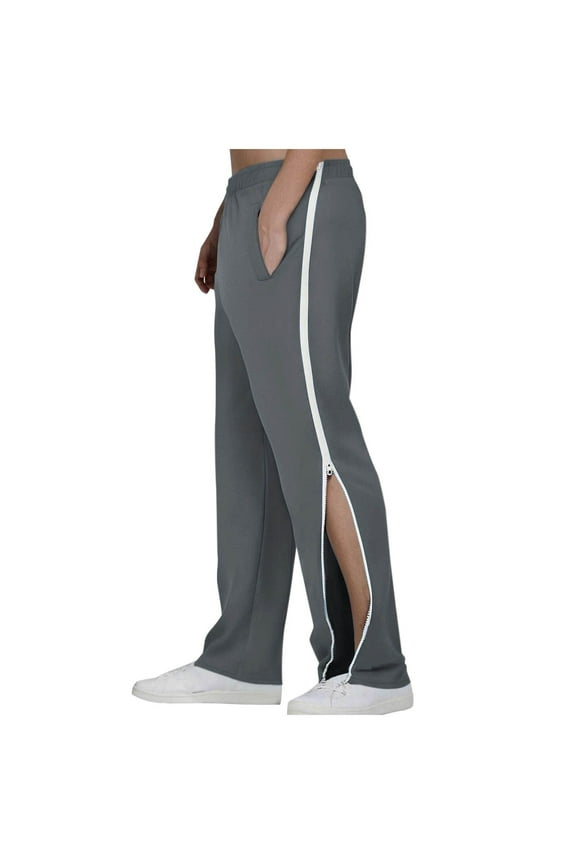 Mens Tear Away Pants 2 Side Zippers Lightweight Basketball Pants Zip Leg Full Open Down Sweatpants Leg Post Surgery Recovery Zipper Pants M-3X Dark Gray