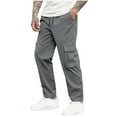 thumbnail image 1 of Wyobmus Mens Twill Cargo Pants Solid Fashion Casual Multiple Pockets Elastic Waist Drawstring Work Pants Trousers Gray, 1 of 7
