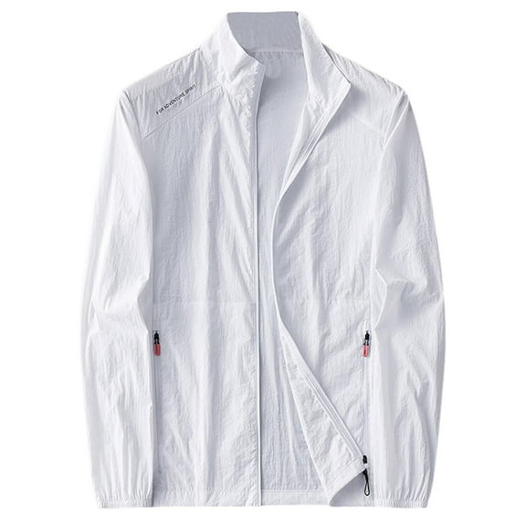 Wyobmus Mens UPF 50  UV Sun Protection Jacket Zip Up Lightweight Hoodie Sun Shirt Hiking Outdoor Outwear Jackets C-White