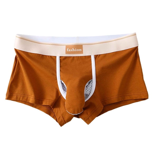 Wyobmus Mens Underwear Boxer Briefs Casual Solid Mid Rise Undersuit Breathable Thong Briefs 1 Pack A-Brown